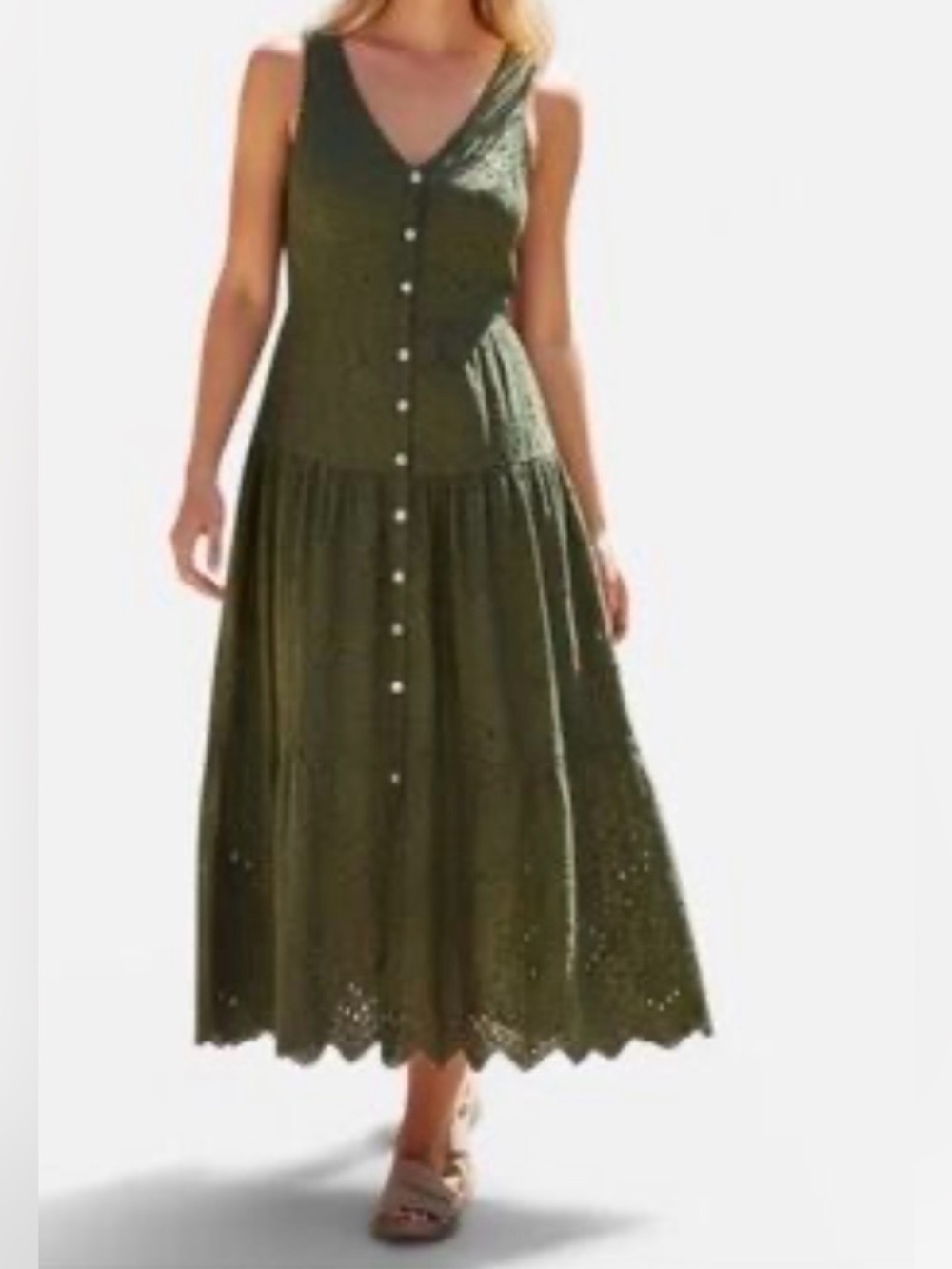 House of Harlow 1960 Olive Eyelet Button-Down Maxi Dress (SKU876)